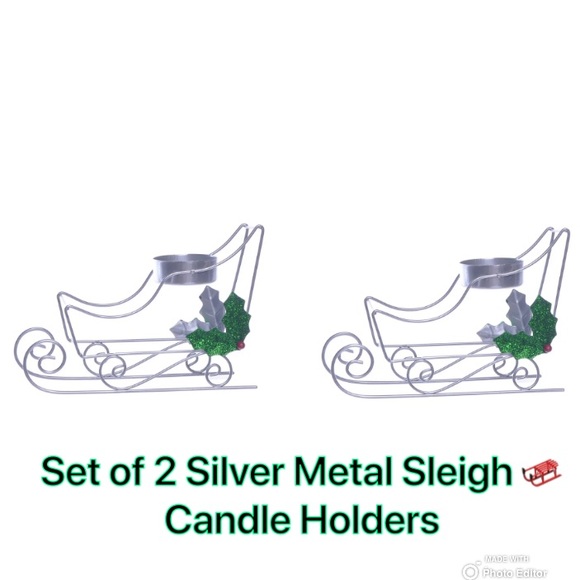 NWT Set of 2- Silver Metal Sleigh 🛷 Christmas Holiday Tealight Candle Holders - Picture 1 of 3
